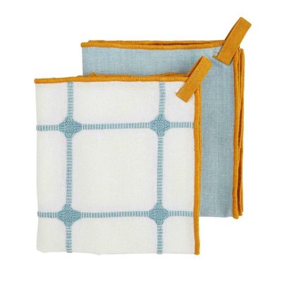 Stitch Edge Towel Set Blue / Orange