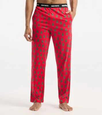 Men's Holiday PJ Pants Trees on Red