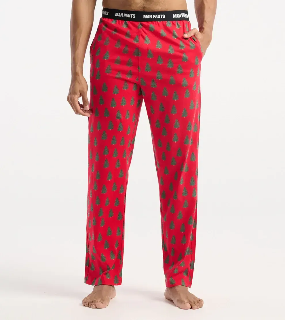 Men's Holiday PJ Pants Trees on Red, Style: SM