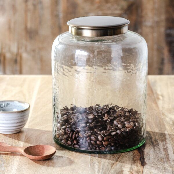 Textured Glass Canister with Metal Lid 8.3”