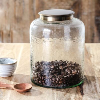 Textured Glass Canister with Metal Lid 8.3”