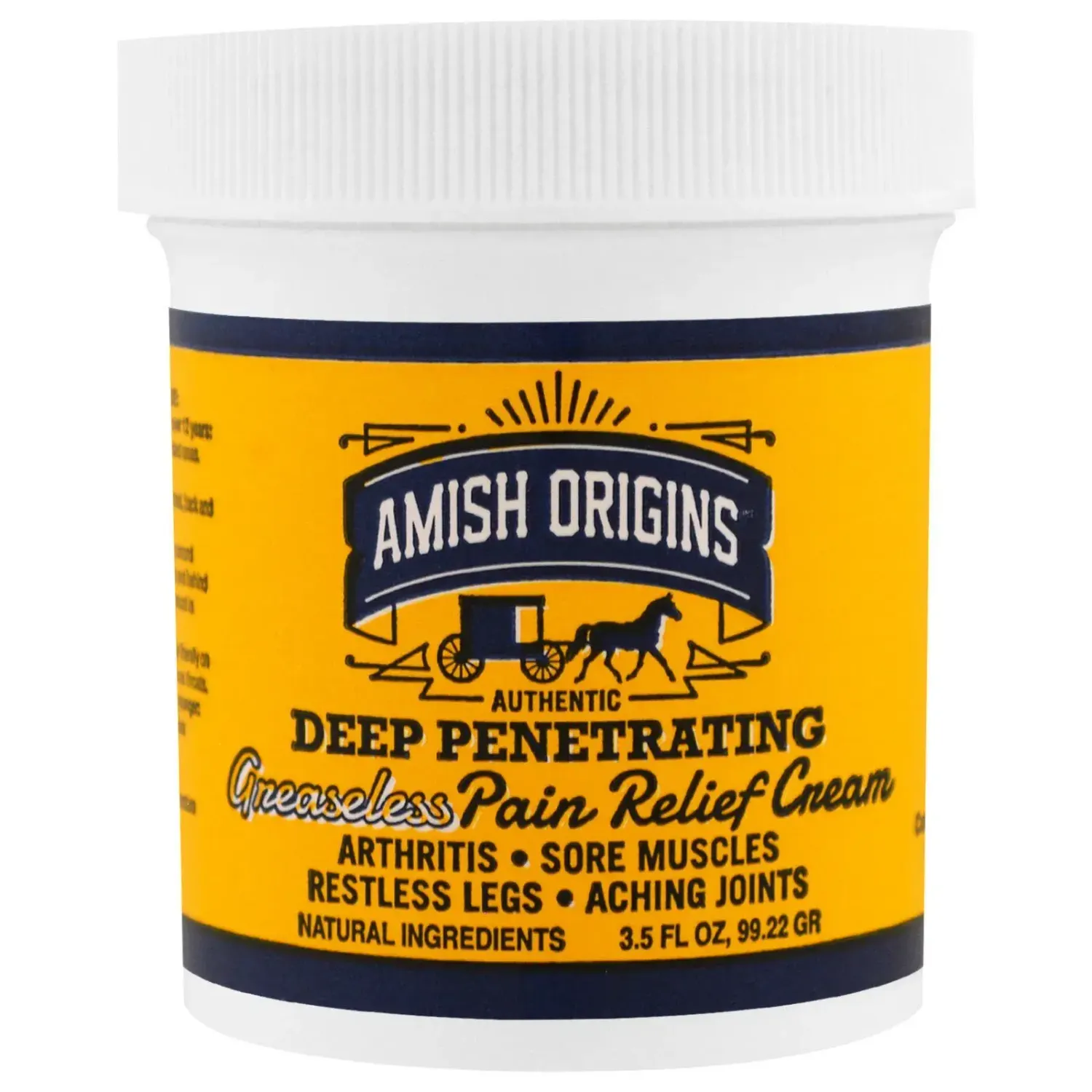 Amish Origins Greaseless Pain Relief Cream 3.5 oz