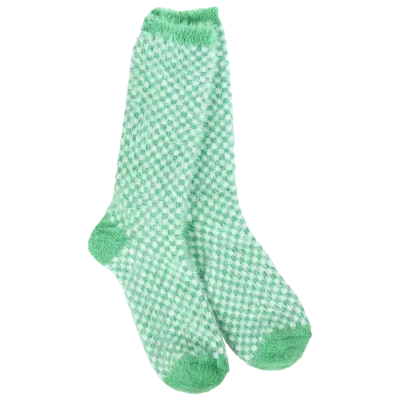 Feather Check Crew Socks, Color: Green Check