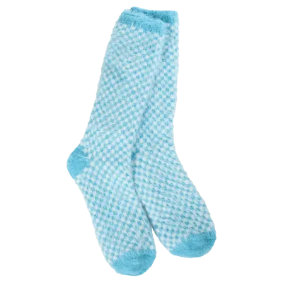 Feather Check Crew Socks Winter Blue Check