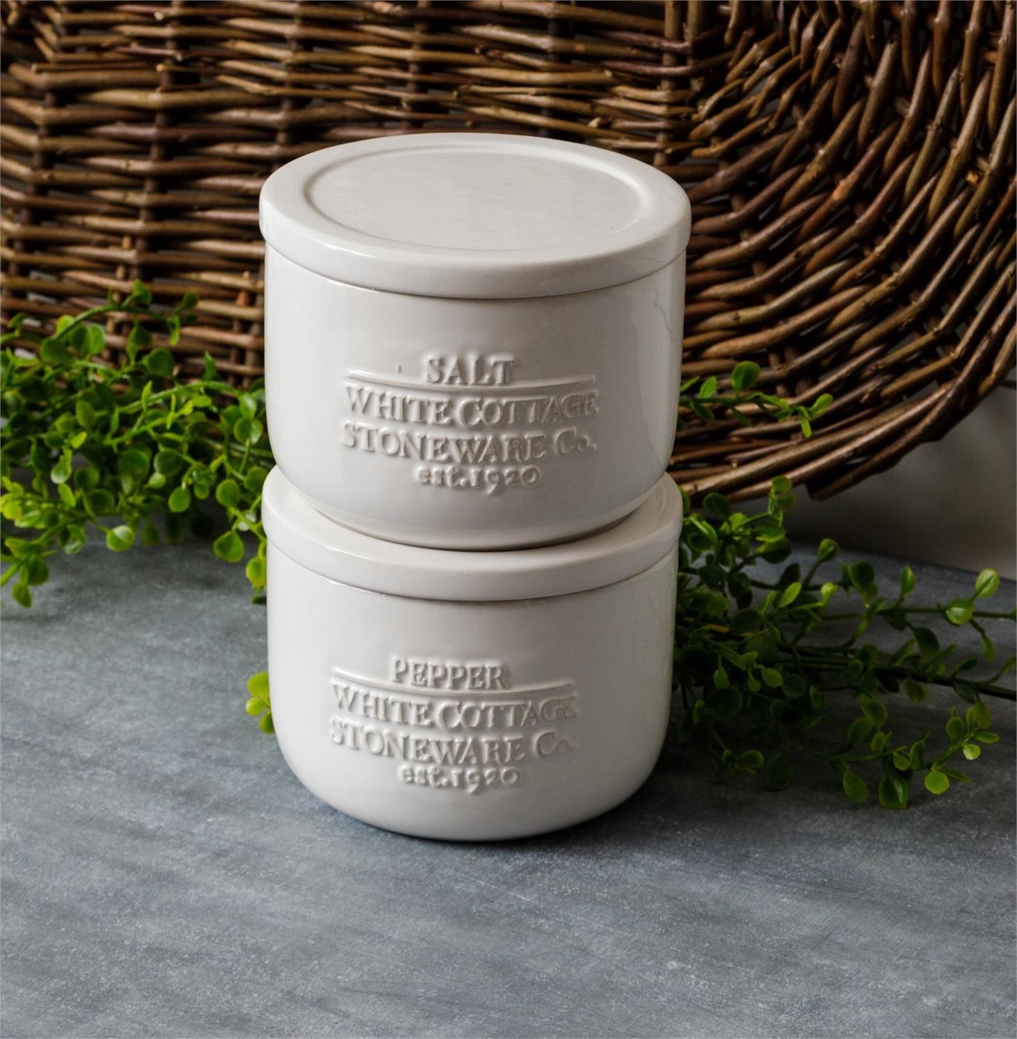 White Cottage Ceramic Salt / Pepper Cellar
