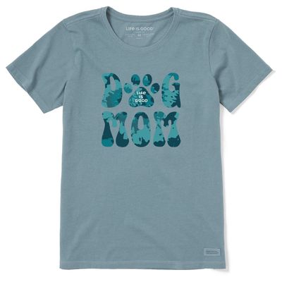Life is Good Womens Groovy Tie Dye Dog Smoky Blue Large Tee