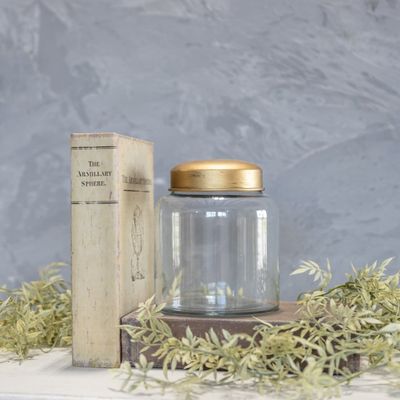 Clear Glass Jar w/ Gold Lid 5.5”