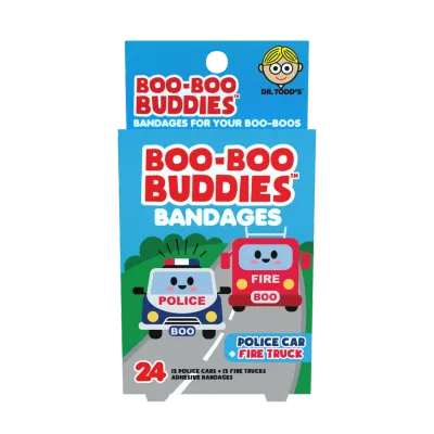 Kids Bandages – Police Car + Fire Truck (24 Count, Latex-Free)
