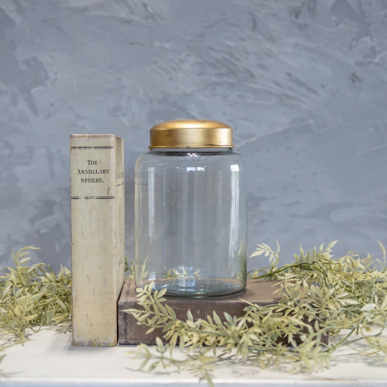 Clear Glass Jar w/ Gold Lid 7.5”