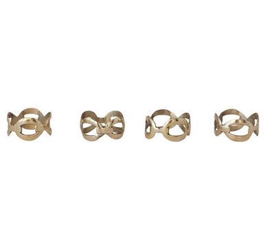 Brass Chain Shaped Napkin Rings with Leather Tie, Set of 4