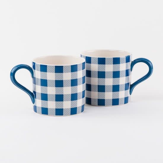 Blue Gingham Mug 6.25”