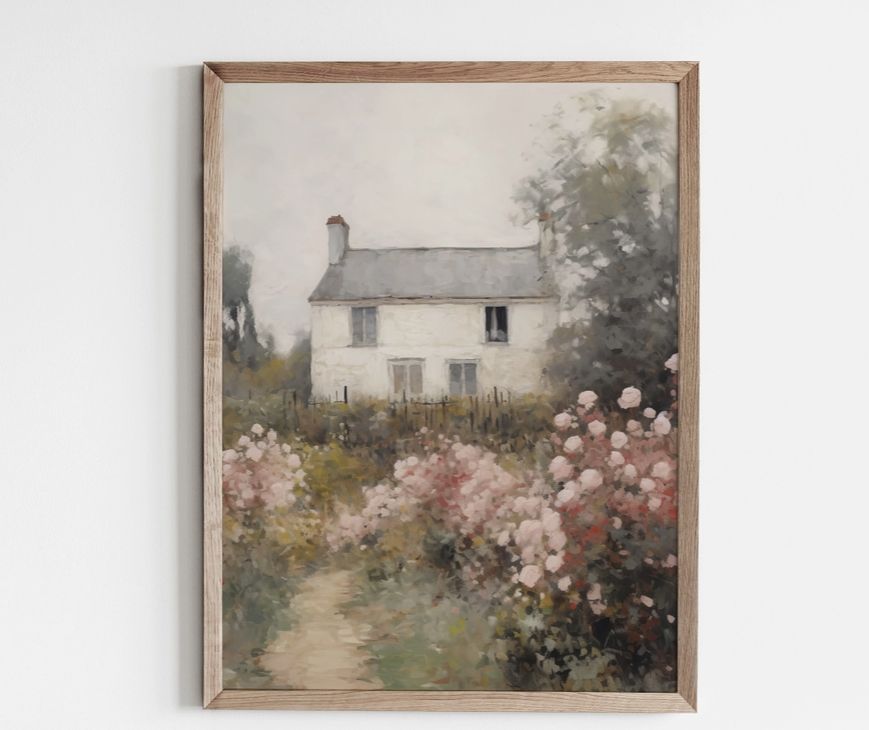 Vintage Landscape Spring House Art Print 8x10