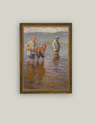Mid-Day Fishing Wall Art: Vintage Framed Canvas 11"15"