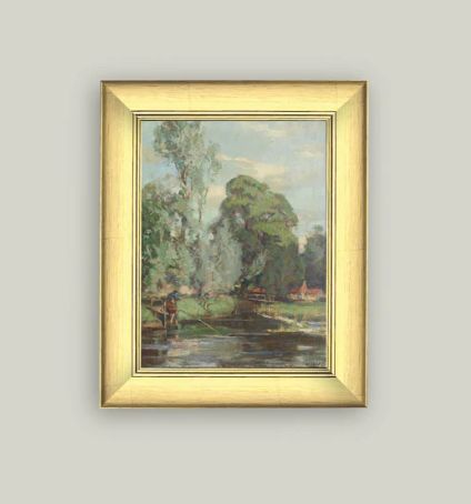 Fishing by a Riverside Vintage Framed Wall Art