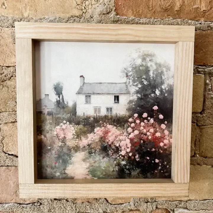 Eleanor Farmhouse Floral Vintage | Wooden Framed Print Light Oak/9x9”