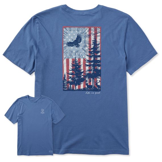 Men's Pine Tree Flag Short Sleeve Crusher Tee Vintage Blue, Size: M