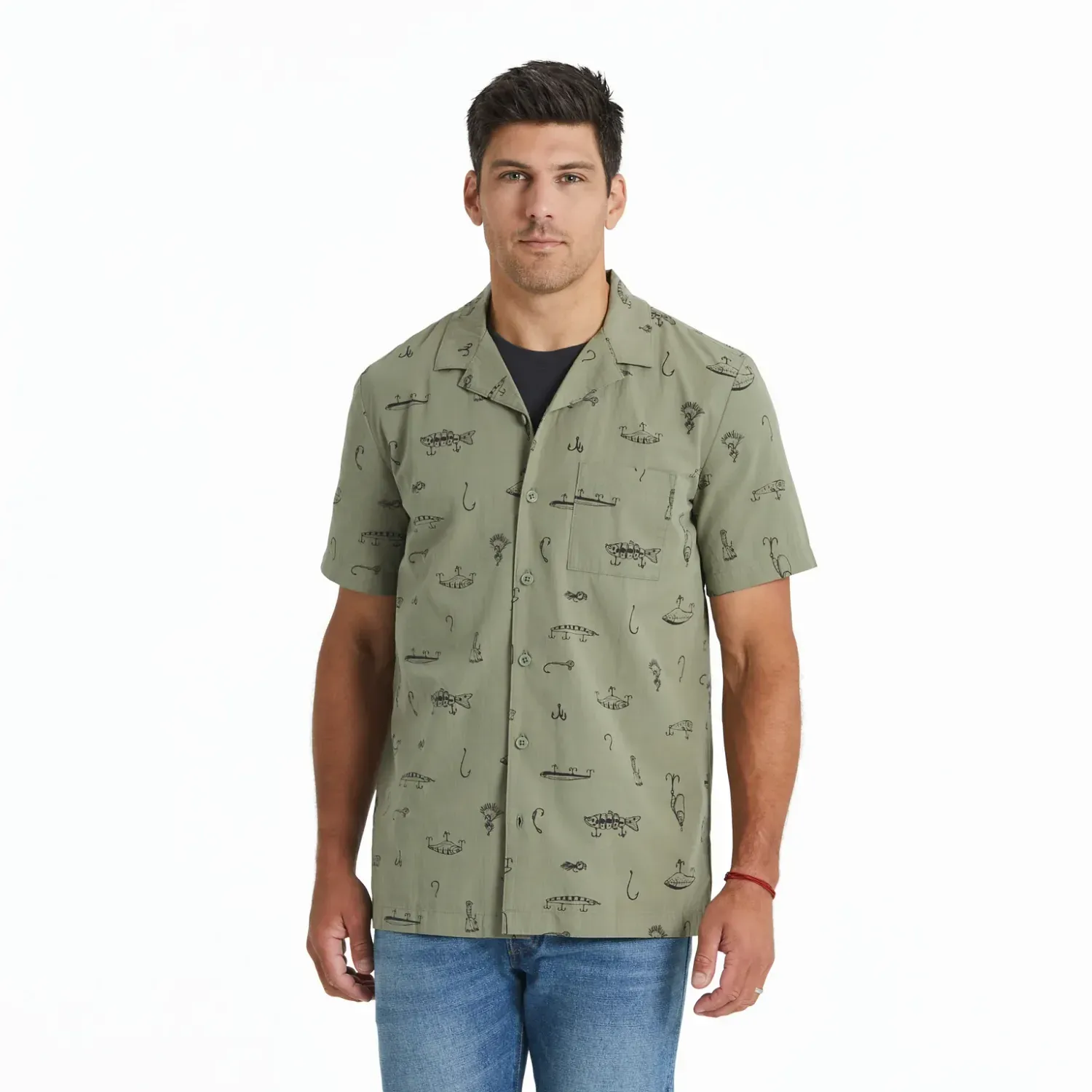 Life is Good Men's Fish Tackle Box Pattern Camp Shirt, Size: S