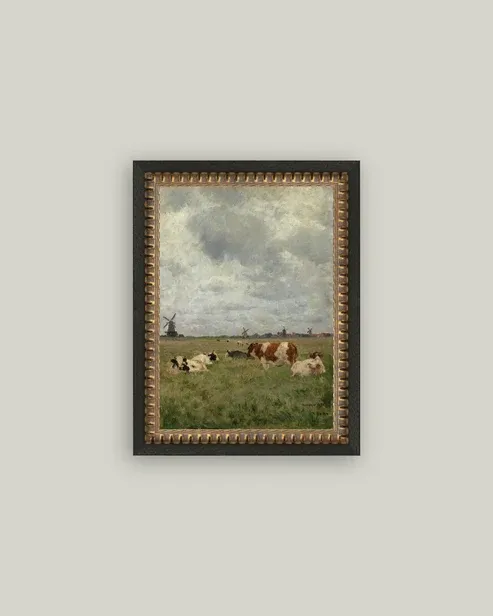 Cattle On the Pasture Framed Antique Art 12 x 16
