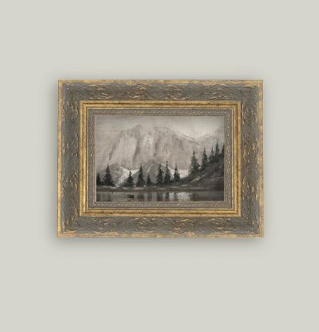 Muted Pine and Lake | Vintage Framed Antique Style Sign 7x5”