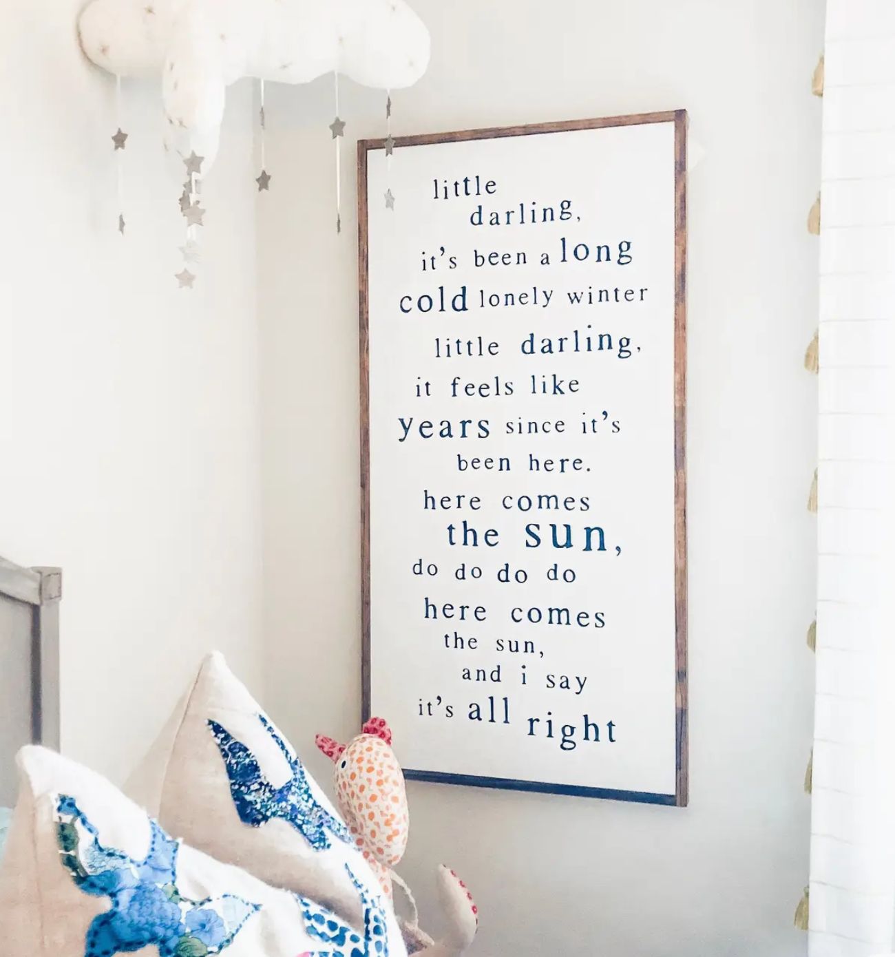 Here Comes the Sun Wood Framed Sign White 12x24
