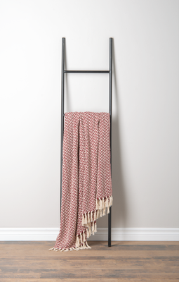 Red &amp; Natural Herringbone Stripe Woven Throw