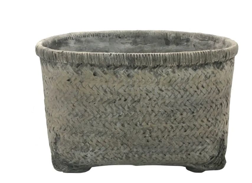 Cement Faux Oblong Basket Planter