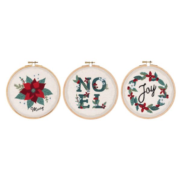 Embroidered Christmas Botanical Wall Decor Assorted