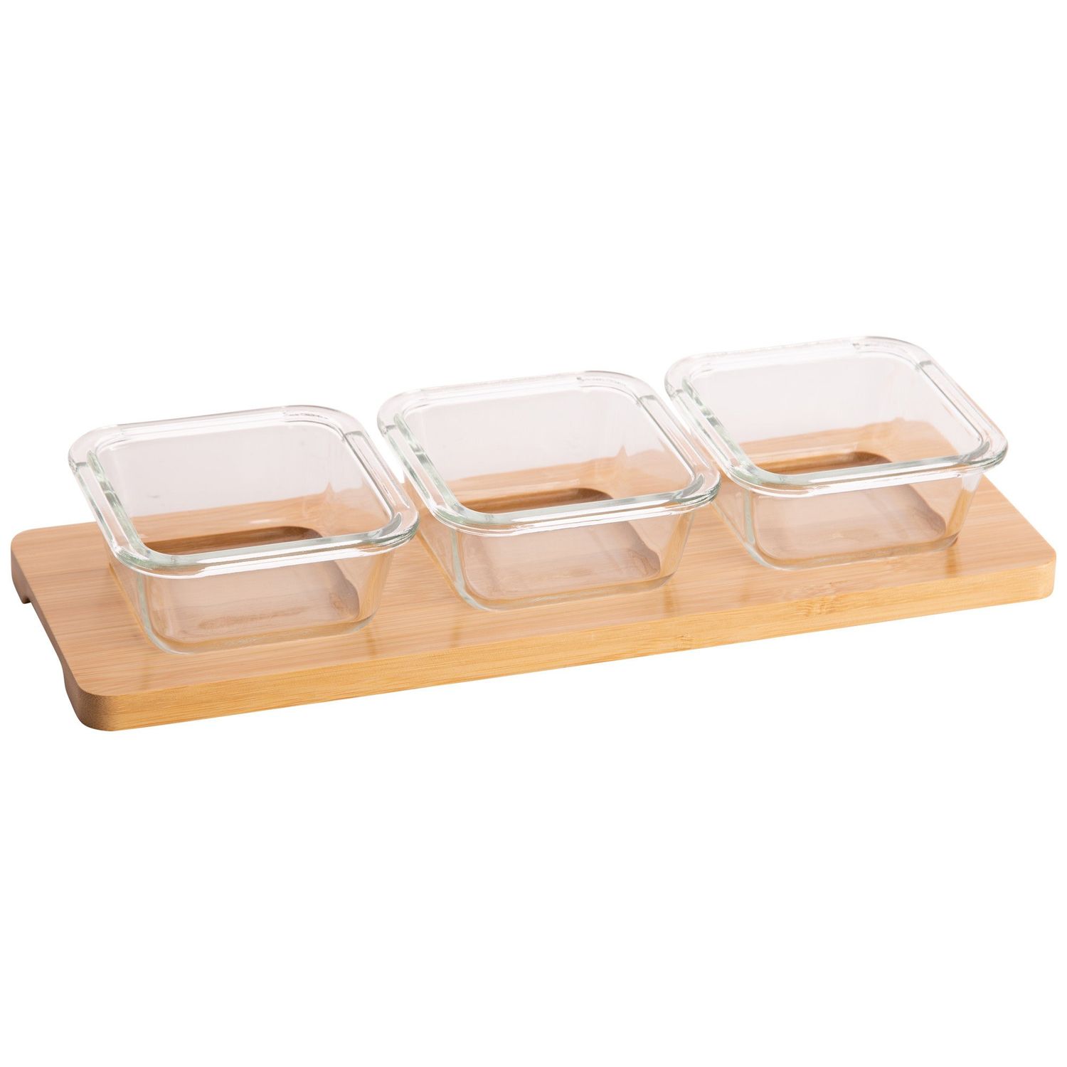 Bamboo Serving Tray with 3 Bowls, 12”
