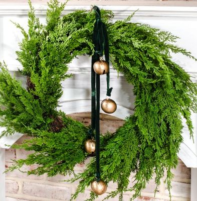 4-Bell Hanger, Burnt Gold Green Velvet, 26"