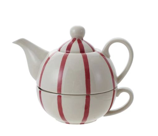 Hand-Painted Stoneware Striped Tea for One, Set of 2