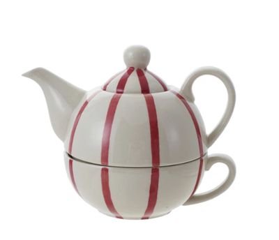 Hand-Painted Stoneware Striped Tea for One, Set of 2