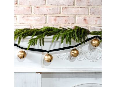 Gold Bell Green Velvet Garland 60”
