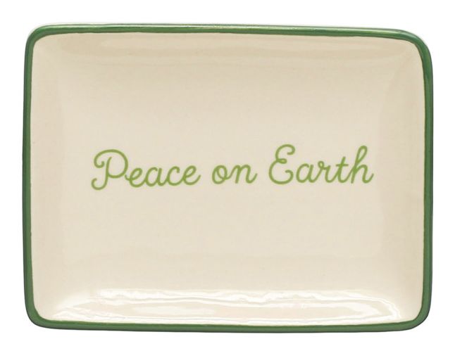 Stoneware Dish w/ Holiday Words Peace on Earth