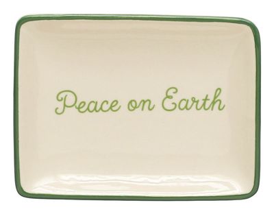 Stoneware Dish w/ Holiday Words Peace on Earth