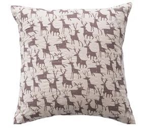 Hand-Embroidered Kantha Stitch, 18”x18” Cream with Brown Reindeers Pillow