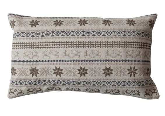 Cotton Embroidered Lumbar Pillow w/ Chambray Back, 24”LX15”H