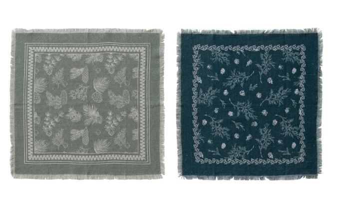 Napkins with Pine Bough Patterns &amp; Frayed Edges, Set of 4