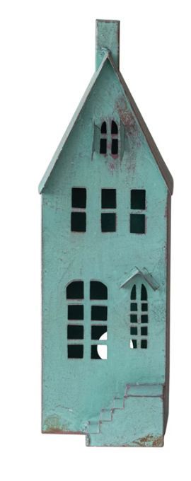Metal House, Patina Finish, approx 12-1/2”H Green