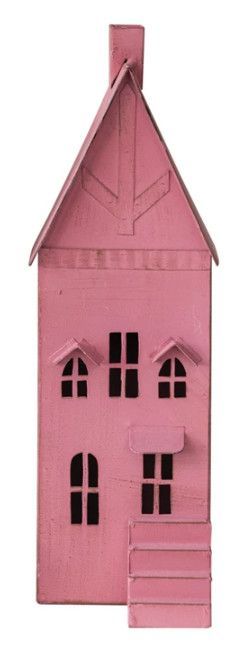 Metal House, Patina Finish, approx 12-1/2”H Pink