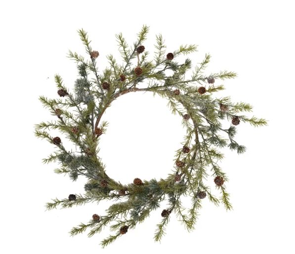 Faux Wreath with Pinecones, Frost Finish, 23-1/2”