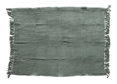 Waffle Weave Throw with Fringe, Green 60"L x 50”W