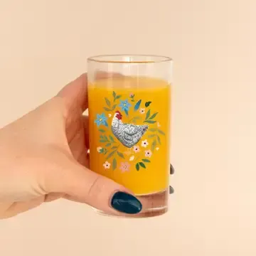 Barred Rock Chicken Folk Floral Mini Juice Glass