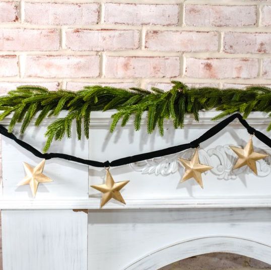 Gold Star Green Velvet Garland 60”