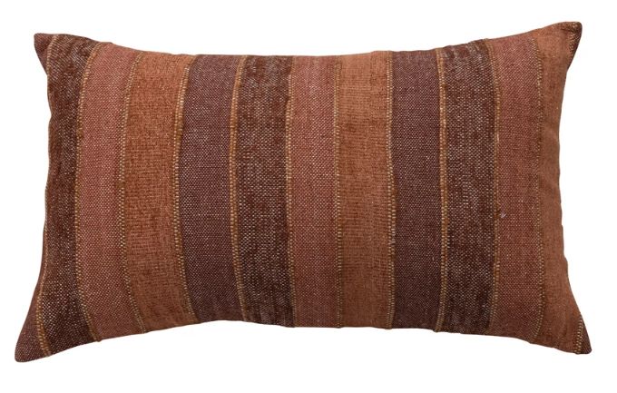 Woven Blend Slub Striped Pillow with Chambray Back, 24"L x 14”H