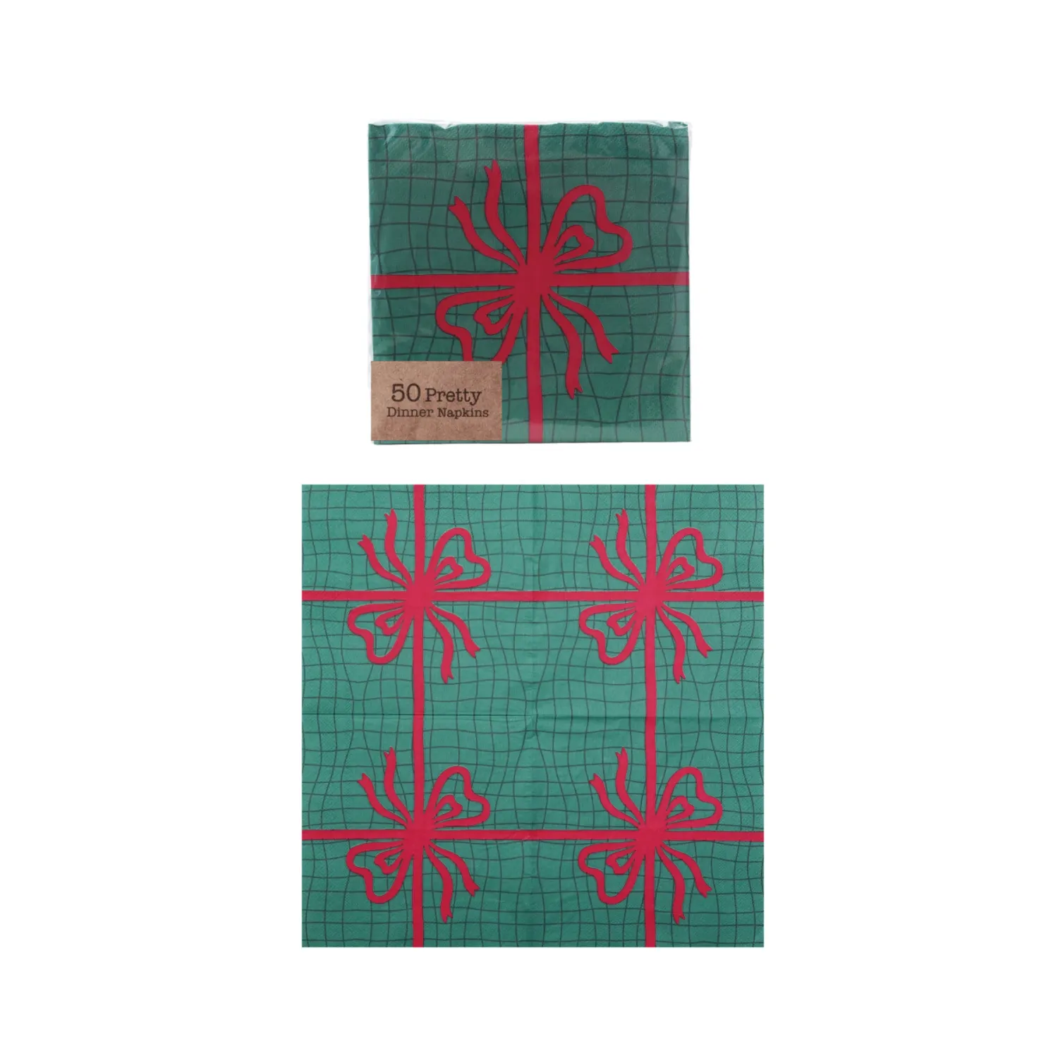 Paper Napkins with Bow, Green &amp; Red (50 Pieces)