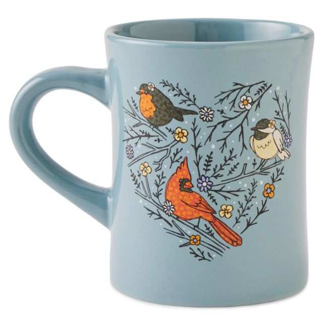 Life is Good Cute Winter Bird Heart Mug