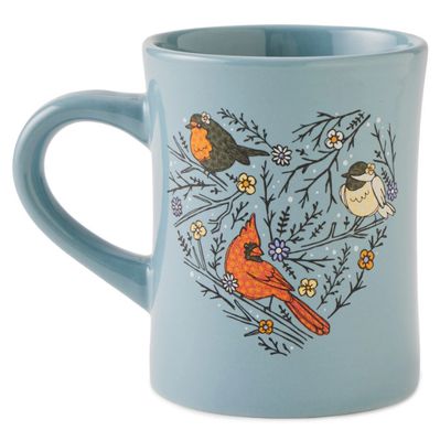 Life is Good Cute Winter Bird Heart Mug