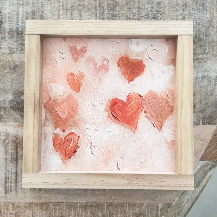 Vintage Hearts | Wooden Framed Sign Light Oak 7x7”