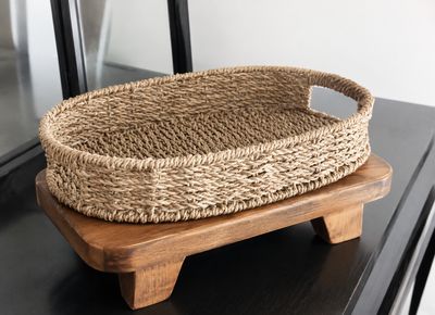 Oval Seagrass Large Tray Basket Store, Serve, Style 12.5"