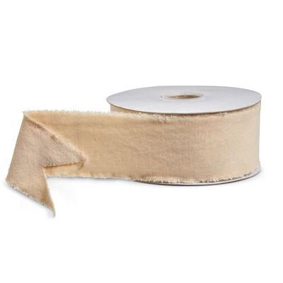 Ivory Torn Edge Velvet Unwired Ribbon 2.5" x 10 Yds